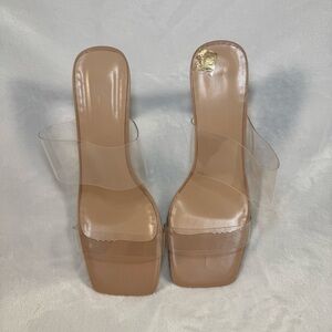 SHEIN Tan Heels with Modern Block Design 8.5